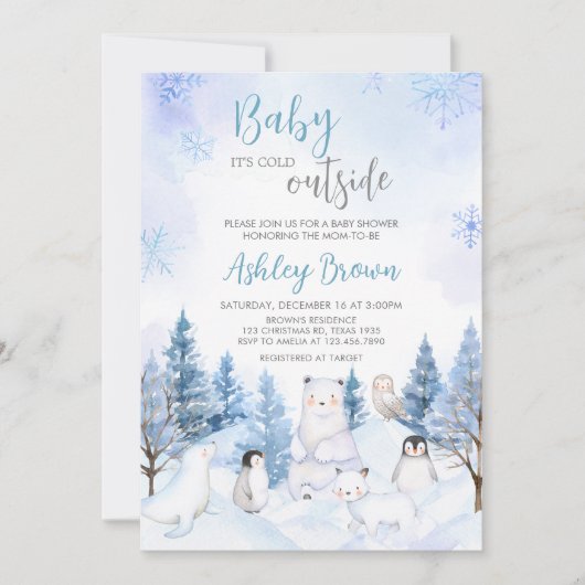 Blue Arctic Animals Baby shower Kaart (Voorkant)