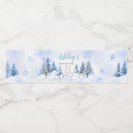Blue Arctic Animals Baby shower Waterfles Etiket (Enkel label)
