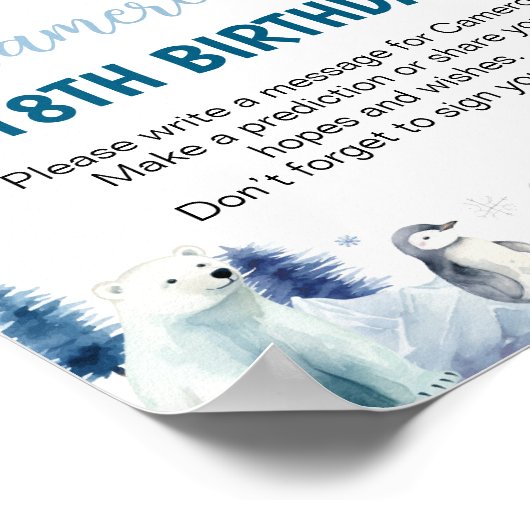 Blue Arctic Animals Verjaardag Tijd Capsule Sign Poster (Hoek)