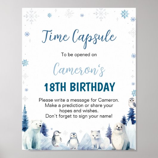 Blue Arctic Animals Verjaardag Tijd Capsule Sign Poster (Voorkant)