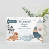 Blue Arctic Animals Winter Onederland 1e verjaarda Kaart (Staand voorkant)