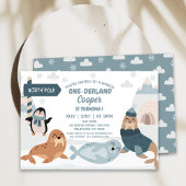 Blue Arctic Animals Winter Onederland 1e verjaarda Kaart