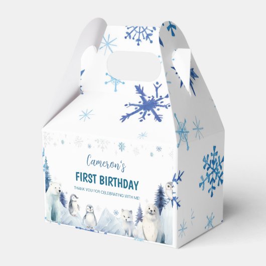 Blue Arctic Animals Winter Verjaardagsfeest Bedankdoosjes (Achterkant)