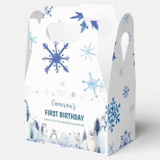 Blue Arctic Animals Winter Verjaardagsfeest Bedankdoosjes (Geopend)
