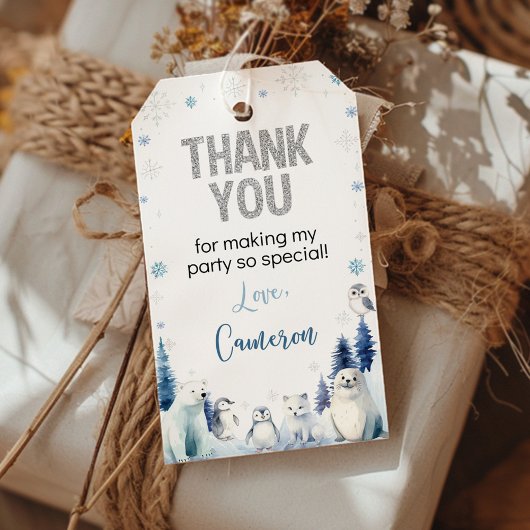 Blue Arctic Animals Winterverjaardag Bedankt Cadeaulabel