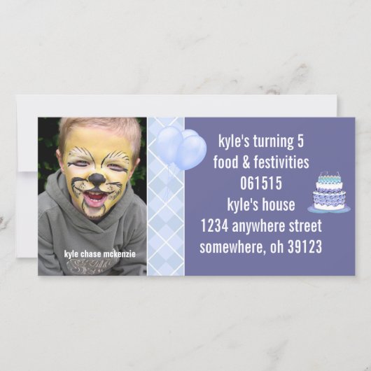 Blue Argyle Birthday Photo Invitation (Voorkant)