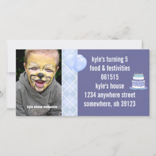 Blue Argyle Birthday Photo Invitation