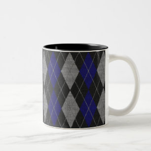 Blue Argyle Coffee Mok