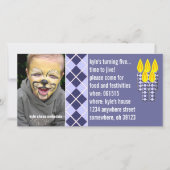 Blue Argyle Geboorte Foto Uitnodiging (Voorkant)