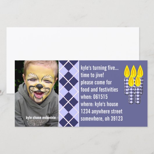 Blue Argyle Geboorte Foto Uitnodiging (Voorkant / Achterkant)