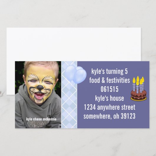 Blue Argyle Geboorte Foto Uitnodiging (Voorkant / Achterkant)