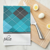 Blue Argyle gepersonaliseerd Theedoek (Quarter Fold)