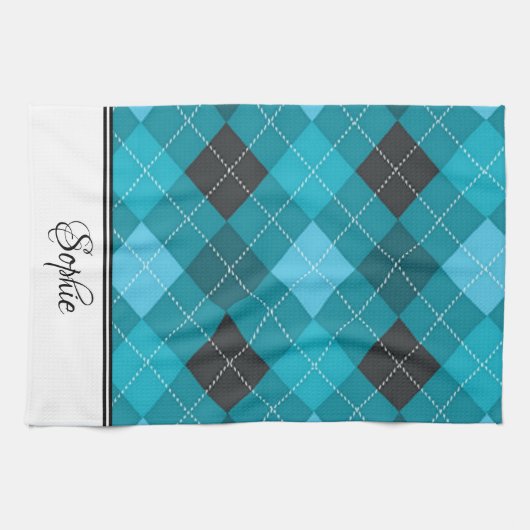 Blue Argyle gepersonaliseerd Theedoek (Horizontaal)