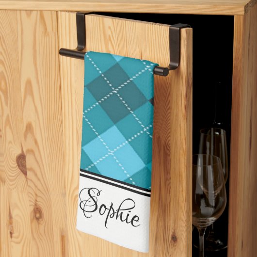 Blue Argyle gepersonaliseerd Theedoek (Derde Gevouwen)