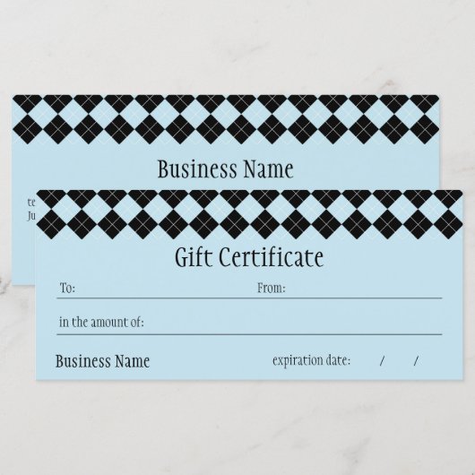 Blue Argyle Gift Certificate (Voorkant / Achterkant)