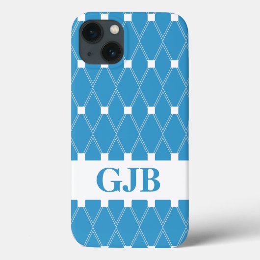 Blue Argyle Lattice met monogram Case-Mate iPhone Case (Achterkant)