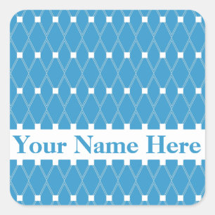 Blue Argyle Lattice met monogram Vierkante Sticker