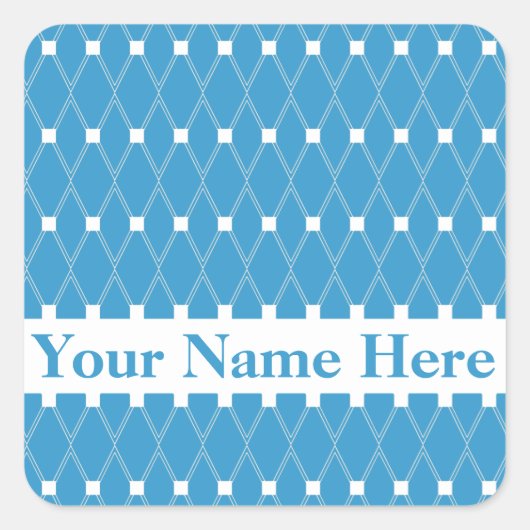 Blue Argyle Lattice met monogram Vierkante Sticker (Voorkant)