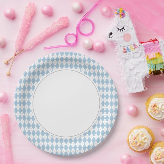 Blue Argyle Papieren Bordje (Feest)