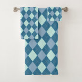 Blue Argyle Pattern Bad Handdoek (Insitu)