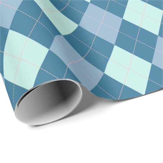 Blue Argyle  Pattern Cadeaupapier (Rol Hoek)