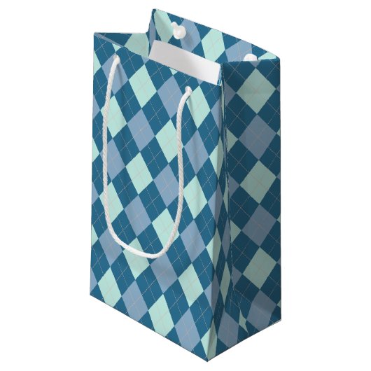Blue Argyle Pattern Klein Cadeauzakje (Voorkant Gekanteld)