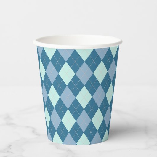 Blue Argyle  Pattern Papieren Bekers (Voorkant)