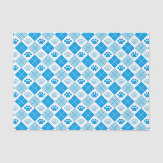 Blue Argyle Paw Print Patroon Tissuepapier (Voorkant)