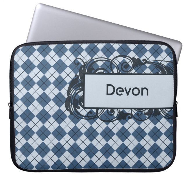 Blue Argyle persoonlijke laptoptas van 15 inch Laptop Sleeve (Voorkant)
