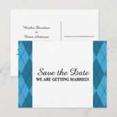 Blue Argyle Save the Date Briefkaart (Voorkant / Achterkant)