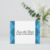 Blue Argyle Save the Date Briefkaart (Staand voorkant)
