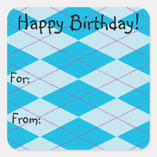 Blue Argyle Vierkante Sticker (Voorkant)