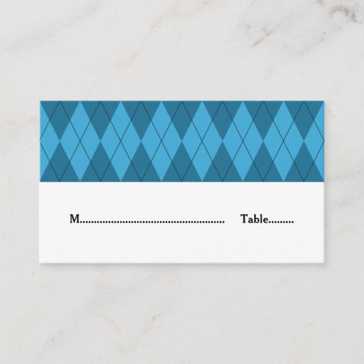 Blue Argyle Wedding Place Card Plaatskaartje (Voorkant)
