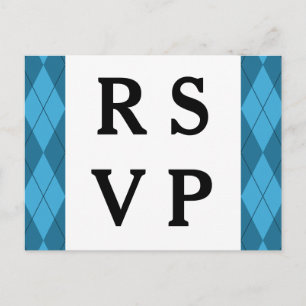 Blue Argyle Wedding Response Briefkaart