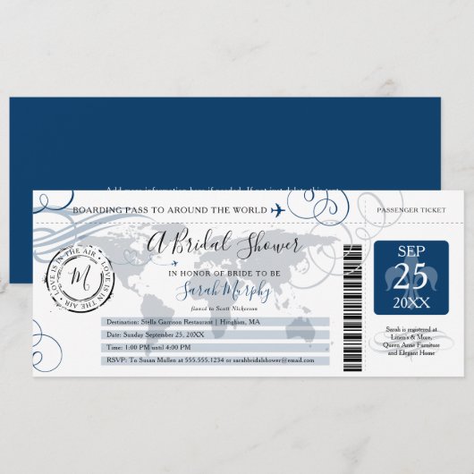 Blue Around the World Vrijgezellenfeest Boarding P Kaart (Voorkant / Achterkant)