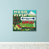 Blue Arrow Apple Crate LabelHood River, OF Canvas Afdruk (Insitu (Houten vloer))