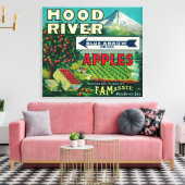 Blue Arrow Apple Crate LabelHood River, OF Canvas Afdruk (Insitu (Woonkamer))