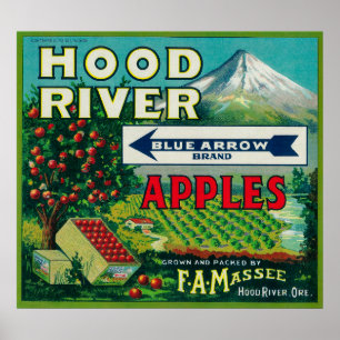 Blue Arrow Apple Crate LabelHood River, OF Poster