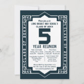 Blue Art Deco 5 Year High School Class Reunion Kaart (Voorkant)