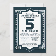 Blue Art Deco 5 Year High School Class Reunion