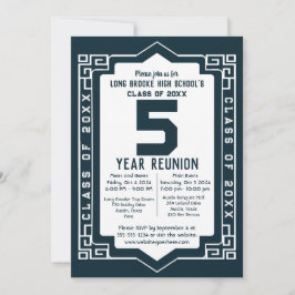 Blue Art Deco 5 Year High School Class Reunion Kaart