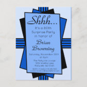 Blue Art Deco 80th Surprise Party Birthday Uitnodiging Briefkaart (Voorkant)