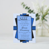 Blue Art Deco 80th Surprise Party Birthday Uitnodiging Briefkaart (Staand voorkant)