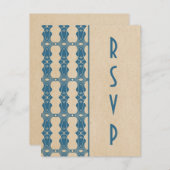 Blue Art Deco Border RSVP Briefkaart (Voorkant / Achterkant)