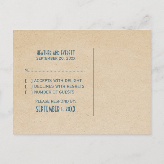 Blue Art Deco Border RSVP Briefkaart (Achterkant)