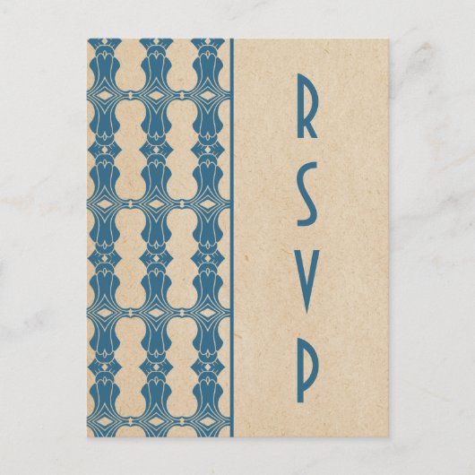 Blue Art Deco Border RSVP Briefkaart (Voorkant)