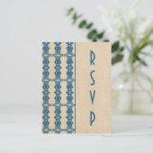 Blue Art Deco Border RSVP Briefkaart (Staand voorkant)