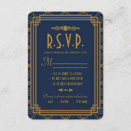 Blue Art Deco Bruiloft RSVP Kaarten