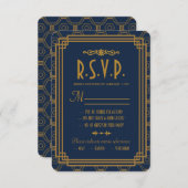 Blue Art Deco Bruiloft RSVP Kaarten (Voorkant / Achterkant)