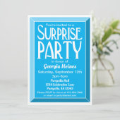 Blue Art Deco Foto Birthday Surprise Party Kaart (Staand voorkant)